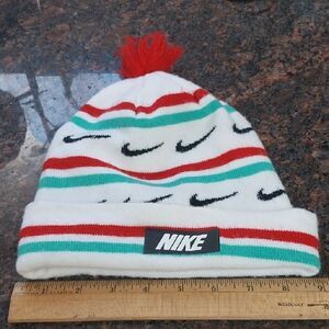 UNISEX Nike Striped Beanie with Pom...EUC